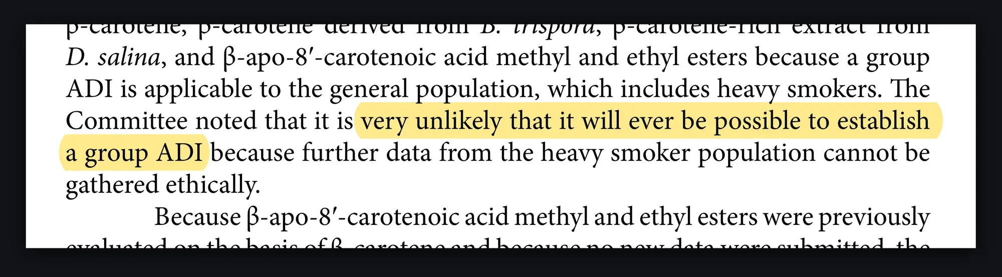 JECFA 2019 report, highlighted: very unlikely that it will ever be possible to establish a group ADI